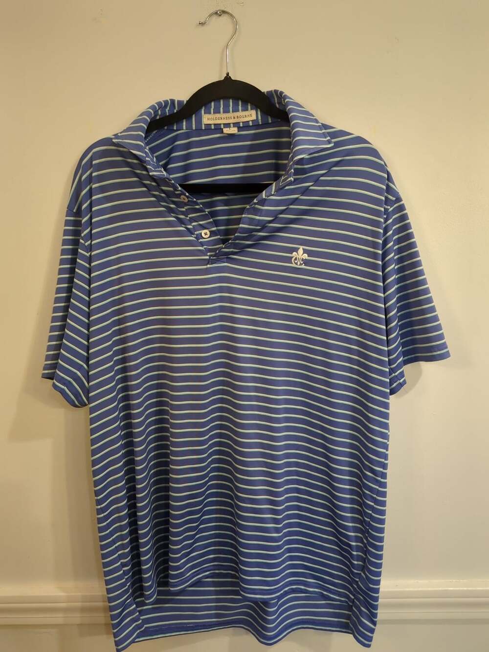 Holderness & Bourne Striped Polo Shirt Size L Tailored Fit Blue Golf